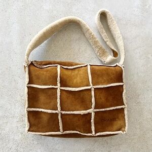 Vintage CHANEL Suede Shearling Shoulder Bag Purse